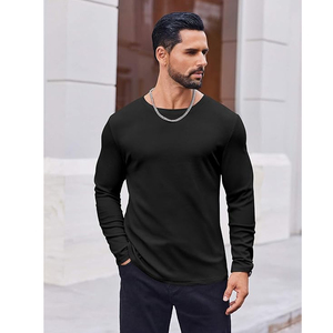 T-shirt à manches longues en coton pour homme, col rond basique, personnalisable avec logo, vêtements vierges, fournisseur en gros, OEM ODM - Product Image 2