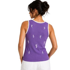 Camiseta sin mangas acanalada para mujer, color morado lavanda y blanco, bordada, informal, de verano, ajustada, de algodón elástico, ropa personalizada OEM - Product Image 2