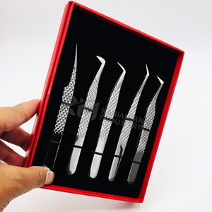 Customized Red/Black/Silver Card Box Packing Set And Silver Shin 6 different Point Diamond Grip Tweezer Set - Product Image 3