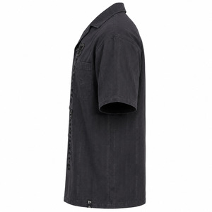 OEM <b>Gothic</b> Charcoal Pinstripe Camp Collar <b>Shirt</b> Custom Y2K Men's Oversized Boxy Button-Up Streetwear Wholesale - Product Image 4