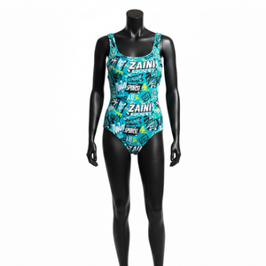 Maillot de bain une pièce pour femme en tissu Spandex premium, rouge et noir, avec empiècements latéraux en mesh, logo personnalisé par transfert thermique. - Product Image 1