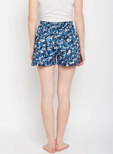 Women's Printed Blue Pattern Shorts <b>Elastic</b> Waist Casual Knitted Cotton Breathable With Pockets Regular Fit - Product Image 4