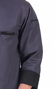 Veste de chef pour homme gris foncé à manches longues en polyester, fermeture boutonnée tissée, uniforme de restaurant, best-seller - Product Image 3
