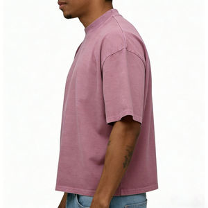 Camiseta de Manga Corta para Hombre, Color Rosa, Cuello Redondo, Corte Holgado, Estilo Casual, Color Sólido, Tejido de Jersey de Algodón/Fibra de Bambú, Tinte Liso, Ropa Urbana - Product Image 2