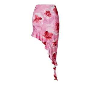 Jupe longue asymétrique pour femmes, taille haute, à volants, fluide, décontractée, mode estivale - Product Image 3
