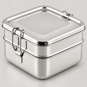 Boîte à lunch carrée en acier inoxydable, conteneur alimentaire anti-fuite avec couvercle pour l'école et le bureau - Product Image 2