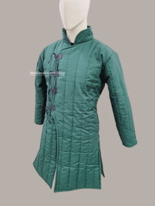 Gambesón medieval negro acolchado hecho a mano, con relleno de algodón y bordados, para recreación histórica o disfraz de Halloween. - Product Image 5