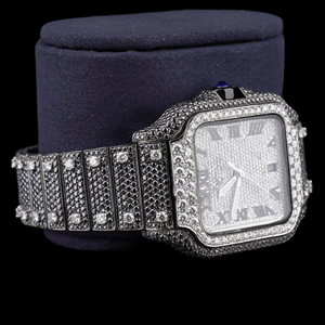 นาฬิกาข้อมือผู้ชายสุดหรู ดีไซน์พิเศษเฉพาะตัว หน้าปัดทรงสี่เหลี่ยมสองสี ประดับเพชรโมอิสซาไนต์ ตัวเลขโรมัน สวยสะดุดตา - Product Image 2