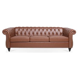 Divano Chesterfield a Tre Posti con Braccioli Arrotolati in PU Marrone 84.65 per Soggiorno - Product Image 3