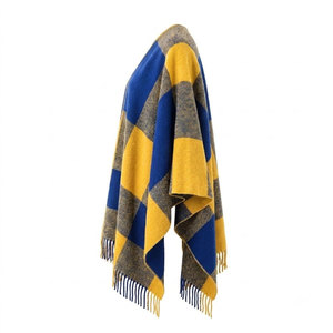 Sigma Gamma Rho Sorority Women Blue & Gold Checkered Cape Shawl Cardigan Casual 100% <b>Acrylic</b> Winter Warm Daily Wear Scarf - Product Image 5