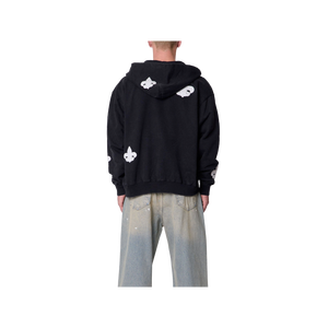 Sudadera Negra Extra Grande para Hombre, Cuello Redondo, Transpirable, de Algodón Tejido, Informal, para Invierno, con Estampado de Flor de Lis Blanca y Diseño de Bolsillo - Product Image 2