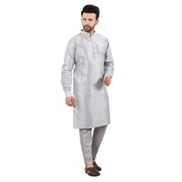 Setelan Kurta Pajama Pria Shahi Vastra dari Sutra Dupion Bebas Kerut Warna Abu-abu |   Pakaian Etnis India |   Pernikahan Diwali |   Ukuran 36-50 |   Grosir