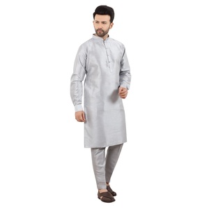 Shahi Vastra <b>Men's</b> Dupion Silk Wrinkle Free Kurta <b>Pajama</b> <b>Set</b> Grey | Indian Ethnic Wear | Wedding Diwali | Size 36-50 | Wholesale - Product Image 3
