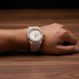 Montre chronographe de luxe en or rose entièrement sertie de moissanite pour homme, en acier inoxydable, aspect diamant, style hip-hop, logo personnalisé, quartz - Product Image 6