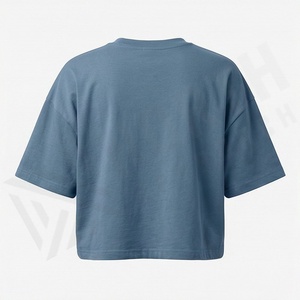 T-shirt décontracté pour femme en 100 % coton, à manches courtes et col rond, coupe ample, imprimé, style crop top, avec patchs unis - Product Image 2