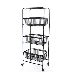 Black Powder Coated Kitchen Metal Trolley With Wheels For Stylish Storage And Utility Organization Solution - Product Image 1