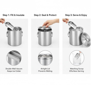 High <b>End</b> Ice Bucket 1.5L Stainless Steel Double Wall with V Tong Luxury <b>Bar</b> Export Canada - Product Image 5