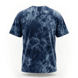 T-shirt à manches courtes tie-dye pour homme, col rond, coupe classique, design tricoté décontracté, motif bleu - Product Image 6