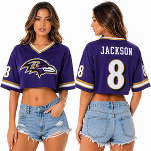 Camiseta de Fútbol Corta Personalizada para Mujer, Logotipo del Equipo Bordado, Nombre y Número del Jugador, Malla Trasera, Cuello en V, Proveedor Mayorista - Product Image 1