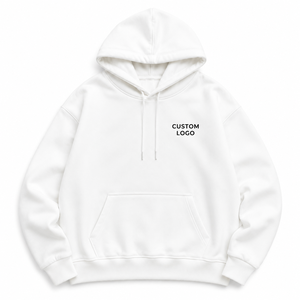เสื้อฮู้ดดี้สีขาวแบบกำหนดเอง 300GSM ผ้าคอตตอนฟลีซหนานุ่ม ทรงโอเวอร์ไซส์ ใส่สบาย มีกระเป๋าหน้า สไตล์สตรีทแวร์ ยูนิเซ็กซ์ รับผลิตแบบ OEM ODM - Product Image 1