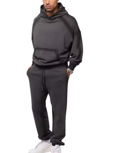 High Quality Winter Solid Printed Men's Tracksuits-Custom Logo Fleece Lining Wholesale Available - Product Image 2