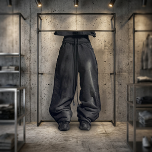 Pantalon Harem Homme Noir Respirant à Taille Élastique avec Cordon de Serrage, Déchirures Décontractées, Mi-Épais, en Tissu Peigné Anti-Boulochage, Lavage Acide, pour l'Automne - Product Image 6