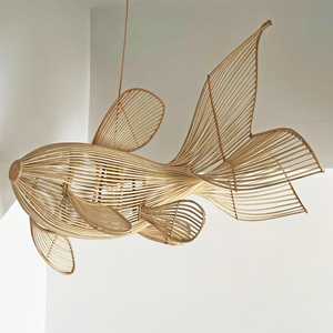 Rattan Fish Chandelier Bamboo Wicker Pendant Light Handmade Fish Shape Lampshade Boho <b>Ceiling</b> Lamp Supplier - Product Image 2