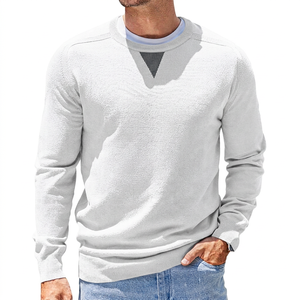 Pull en maille à col rond bleu marine pour homme, coupe classique, couleur unie, décontracté, pour l'automne, 100% coton respirant, manches longues - Product Image 2