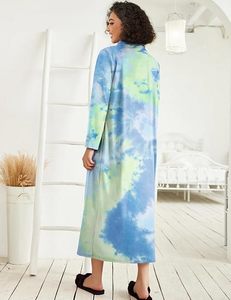 Bata de verano de gasa con cremallera para mujer, manga tres cuartos, ligera, larga, con bolsillos - Product Image 3