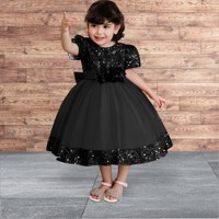 Gaun Pernikahan Anak Perempuan Payet Hitam OEM/ODM, Bordir Beludru Mewah dengan Pita, Pakaian Acara Formal Anak, Ramah Lingkungan dan Bernapas