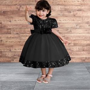 Robe de mariée noire à sequins pour fille, broderie de velours de luxe, nœud, robe de soirée d'anniversaire pour enfants, tenue formelle, fabrication OEM - Product Image 1