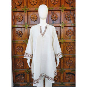 Túnica Premium Casual Boho de Algodón Tejido con Cuello Redondo, Corte Regular, Manga Larga y Bordado para Verano (ODM) - Product Image 1
