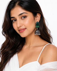 Factory Wholesale Oxidized <b>Silver</b> Jhumka <b>Earrings</b> for Women Pear Shape Monalisa Stone Ethnic Indian <b>Dangle</b> <b>Earrings</b> - Product Image 5