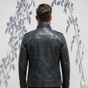 Blousons de moto classiques noirs personnalisés pour hommes, style vintage en cuir, coupe-vent, imperméables, respirants et légers - Product Image 2