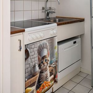 Cover porta magnetica per lavastoviglie a tema Cat Chef adesivo 25.6*23 pollici facile da pulire senza colla magneti da frigo per cucina casa - Product Image 3