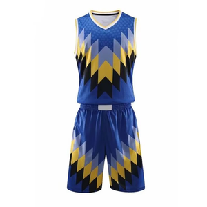 Uniforme de basket-ball pour hommes, ensemble maillot sans manches et short, tissu en maille anti-humidité, taille élastique, couleur unie bleue - Product Image 4