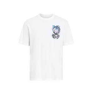 T-shirt blanc à manches courtes pour homme, col rond, coupe classique, motif imprimé numérique, style décontracté, tissu jersey 100% coton - Product Image 1