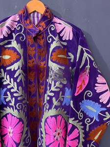 Handcrafted Traditional Indian Luxury Suzani Embroidery Velvet Jacket for Women Premium Purple <b>Boho</b> Winter Coat - Product Image 3