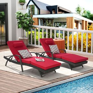 Ensemble de chaises longues inclinables à 150 degrés en osier avec 2 coussins pour le bain de soleil au bord de la piscine et du jardin. - Product Image 2