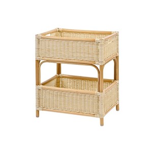 Chariot de rangement artisanal en rotin naturel avec paniers tissés à 2 niveaux, étagère roulante autoportante pour le bureau et la décoration intérieure - Product Image 2
