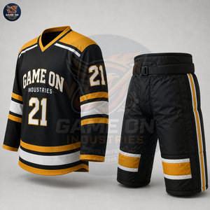 Newest Trendy Team Wear Premium Quality Best Supplier OEM ODM Service Custom Black Gold Ice Hockey Jersey and Pants Sets - Product Image 2