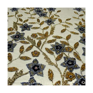 Tissu en dentelle brodée florale sur mesure, tissu de mariage en gros, tissu de mariée, exportateur, tissu en dentelle lourdement perlé à la main - Product Image 1
