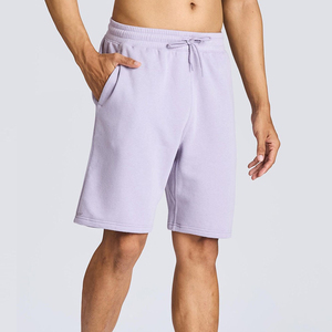 Pantalones Cortos Bermuda de Algodón para Hombre, Color Morado Claro, Cintura con Cordón, Estilo Casual, Color Sólido, Tejido de Punto, Corte Medio - Product Image 2