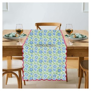 Hand Block Floral Print Indian Cotton Woven Edge <b>Table</b> <b>Runner</b> Washable Bohemian Style Beautiful for <b>Wedding</b> Hotel Restaurant - Product Image 4