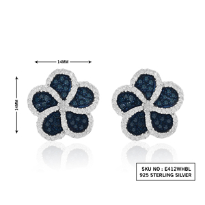 1.05 Cttw White & Blue Diamond Flower Stud <b>Earrings</b> 925 Sterling Silver, Round Cut Natural Diamond <b>Earrings</b> for Women, Push Back - Product Image 4