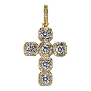 Hip Hop <b>Iced</b> <b>Out</b> Cross Pendant Necklace Rhodium Plated 925 Silver <b>Chain</b> Brilliant Cut Zircon for Certified Unisex Party Jewelry - Product Image 2