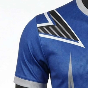 Camiseta de Manga Corta con Cuello Redondo y Estampado Geométrico Azul para Hombre, de Secado Rápido, Tejido de Punto, Corte Ajustado, Estilo Deportivo - Product Image 4