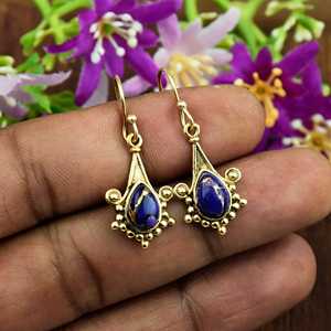 ต่างหูทรงหยดน้ำสีม่วงเทอร์ควอยซ์ทองแดง ประดับเงินแท้ 925 ชุบทอง 18K เวอร์เมล เครื่องประดับโบโฮสุดหรู ของขวัญสำหรับงานปาร์ตี้สำหรับผู้หญิง - Product Image 3