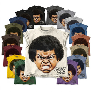 Nouveau design tendance délavé sans manches, débardeur graphique personnalisé avec impression visage, streetwear, crop top, tee-shirt d'été décontracté, vintage, effet usé - Product Image 1