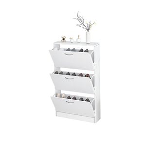 Scarpiera Bianca a 3 Livelli in MDF per Ingresso, Mobile Scarpiera Stretta con Ante a Ribalta e Contenitore Antipolvere per Casa o Appartamento - Product Image 5